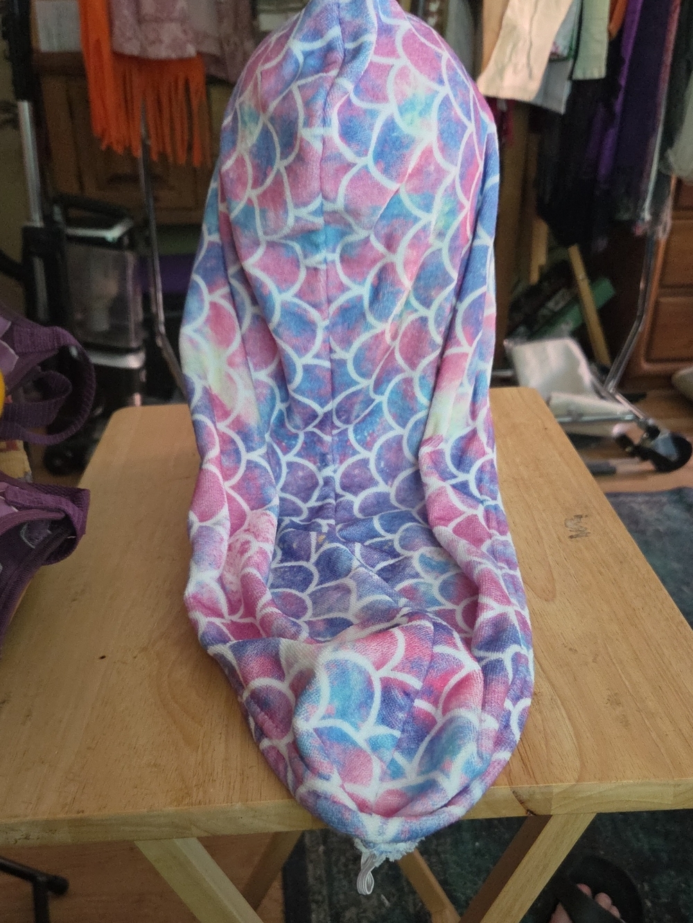 Womans Shower Head Towel- Pastel Mermaid Scale Print